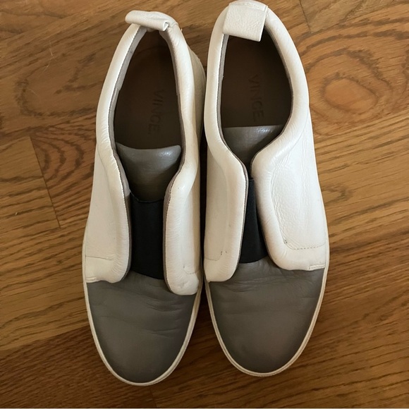 VINCE Women’s CADEN Gray & White Color-block Slip-on Leather Sneakers Shoes (8) - Picture 4 of 9